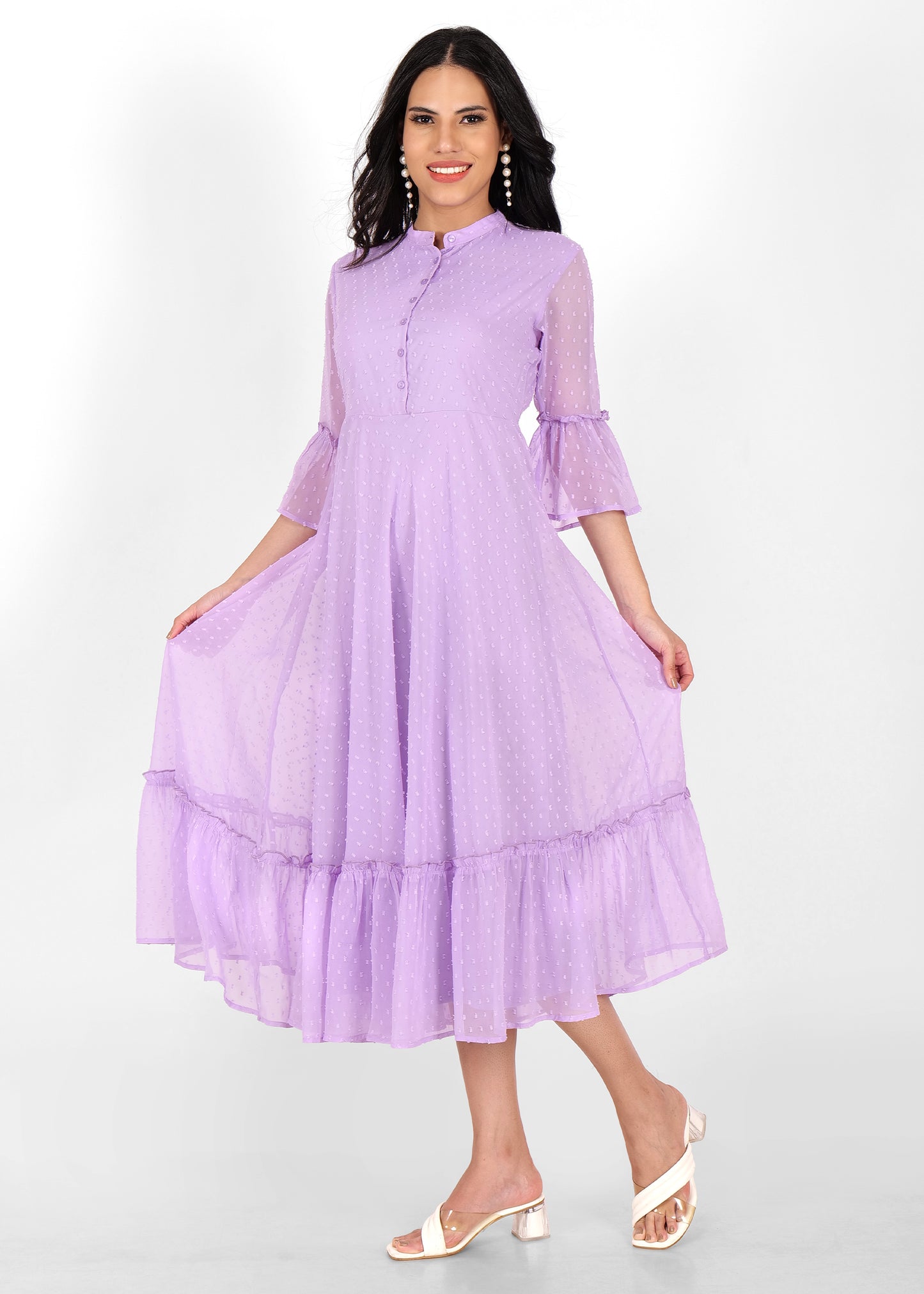 Hiza Lavender Dobby Georgette Fit & Flare Dress