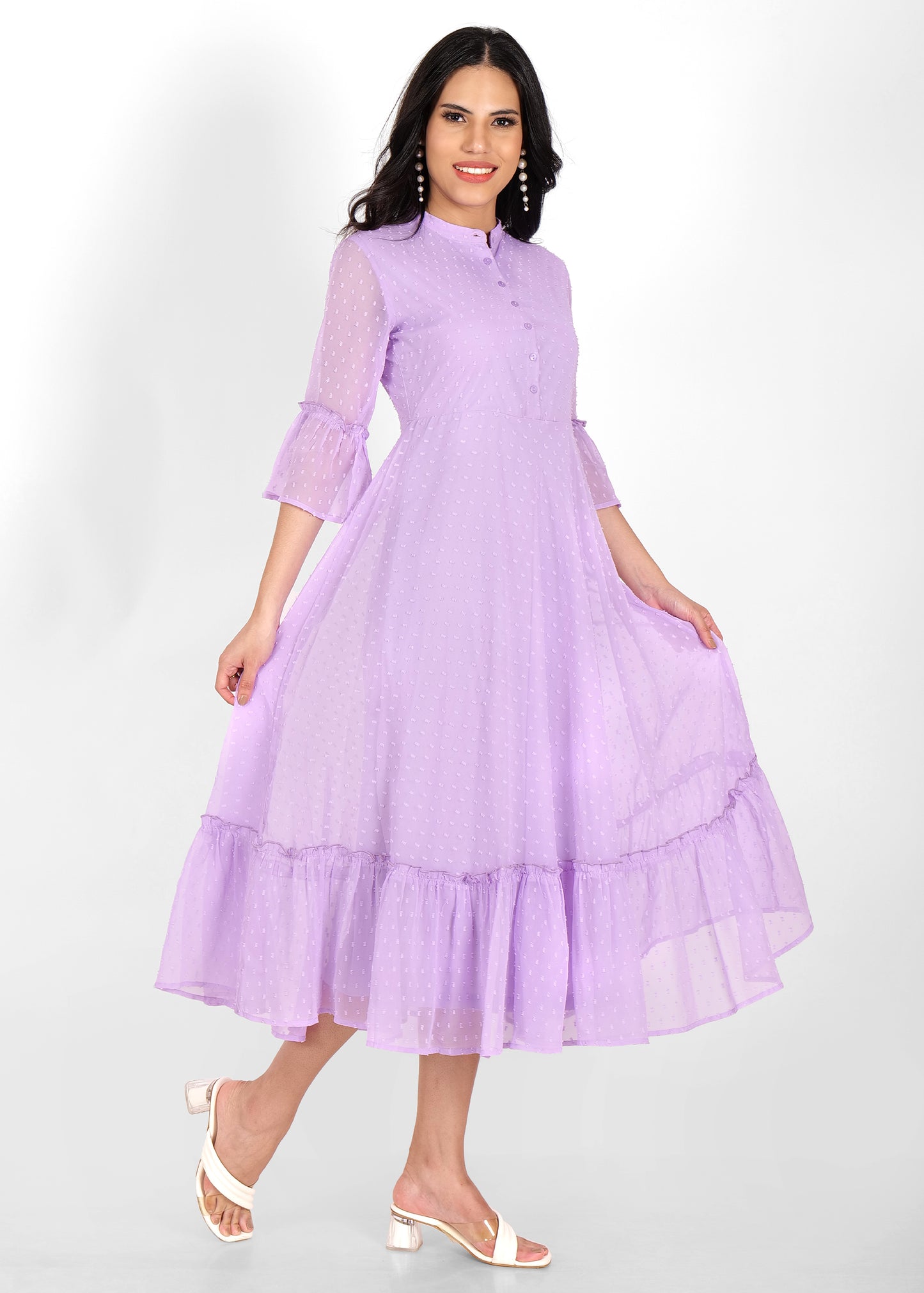 Hiza Lavender Dobby Georgette Fit & Flare Dress