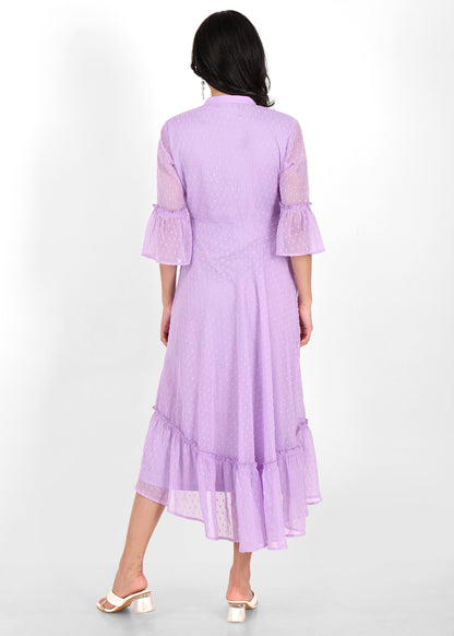 Hiza Lavender Dobby Georgette Fit & Flare Dress