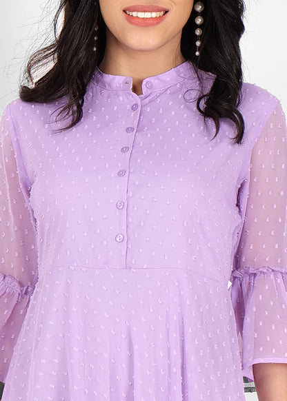 Hiza Lavender Dobby Georgette Fit & Flare Dress