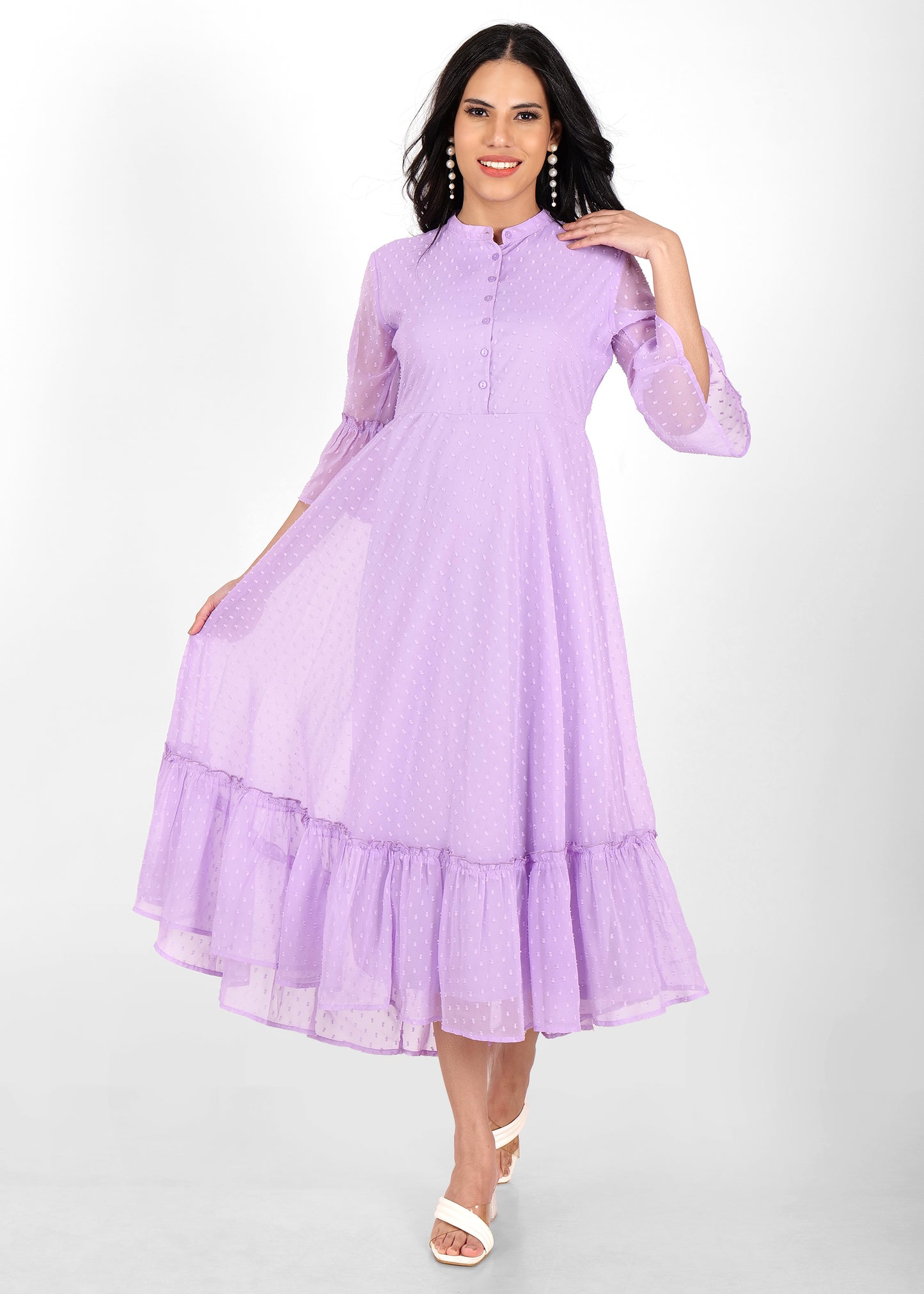 Hiza Lavender Dobby Georgette Fit & Flare Dress