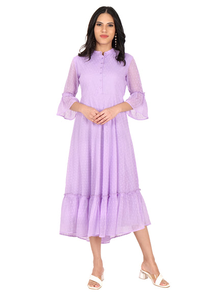 Hiza Lavender Dobby Georgette Fit & Flare Dress