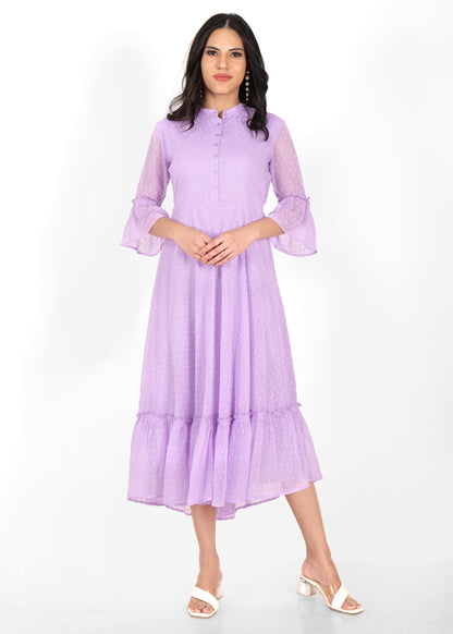 Hiza Lavender Dobby Georgette Fit & Flare Dress