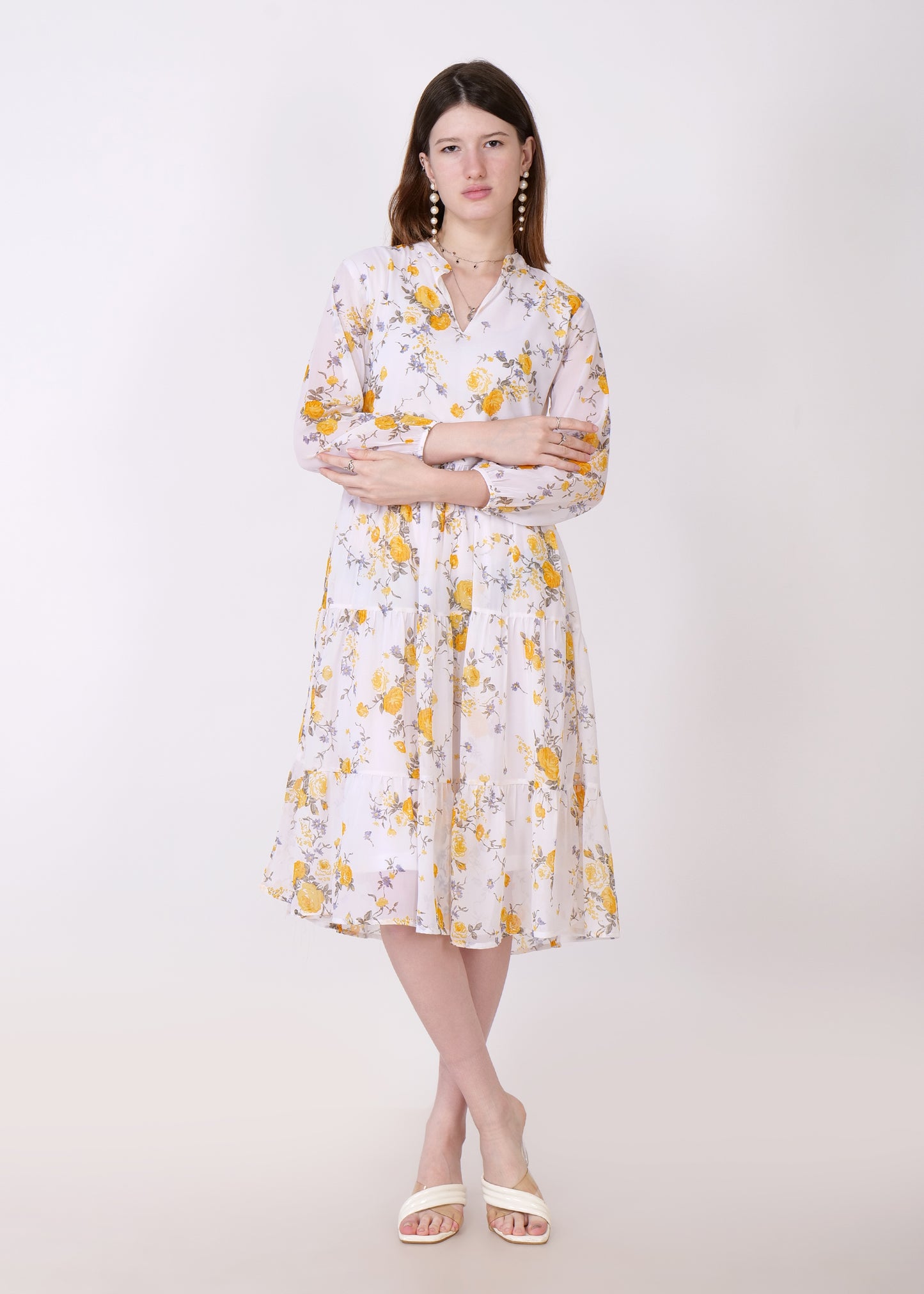 Women Fit and Flare Mustard Dress