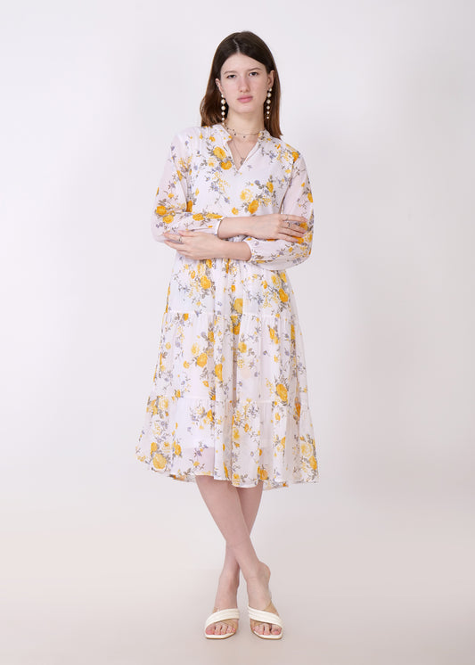 Women Fit and Flare Mustard Dress