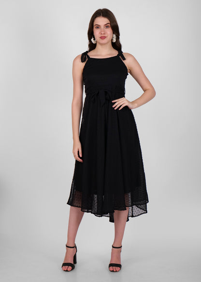 Hiza Black Dobby Georgette Fit & Flare Dress