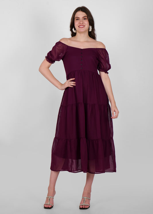 Hiza Women Fit & Flare Wine Dress