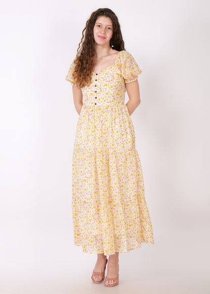 Women Fit and Flare Pink, White, Mustard Dress