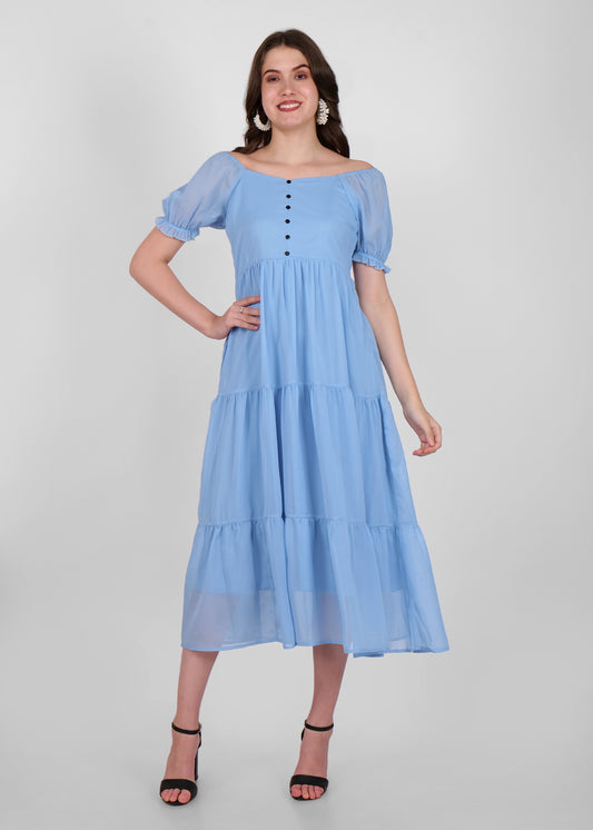 Hiza Women Fit & Flare Skyblue Dress