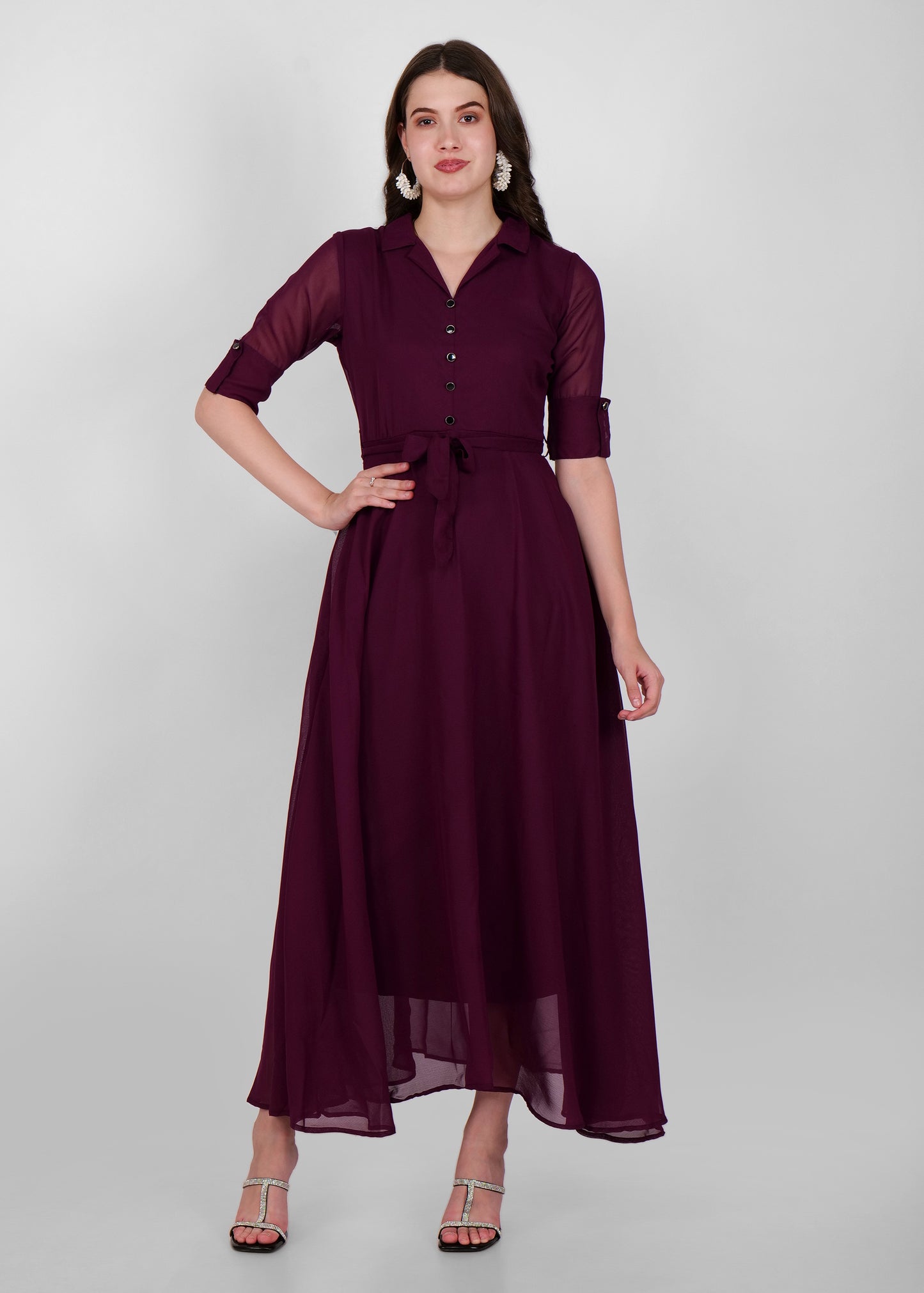 Hiza Women Fit & Flare Wine Dress