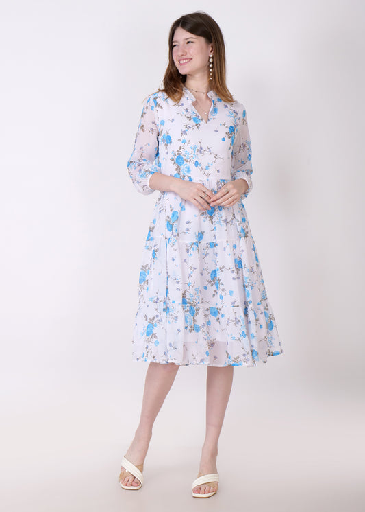 Women Fit and Flare Sky Blue Dress