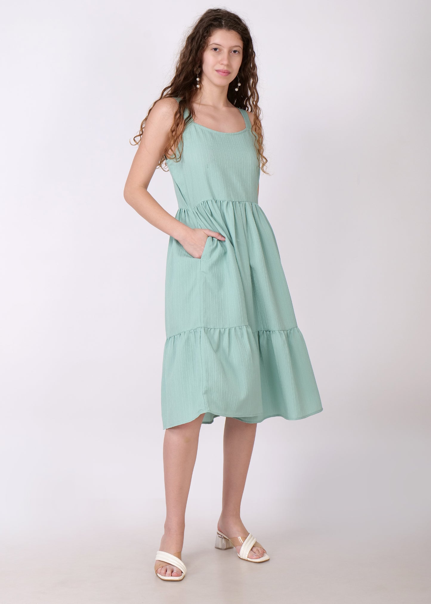 Women Fit and Flare Green Dress