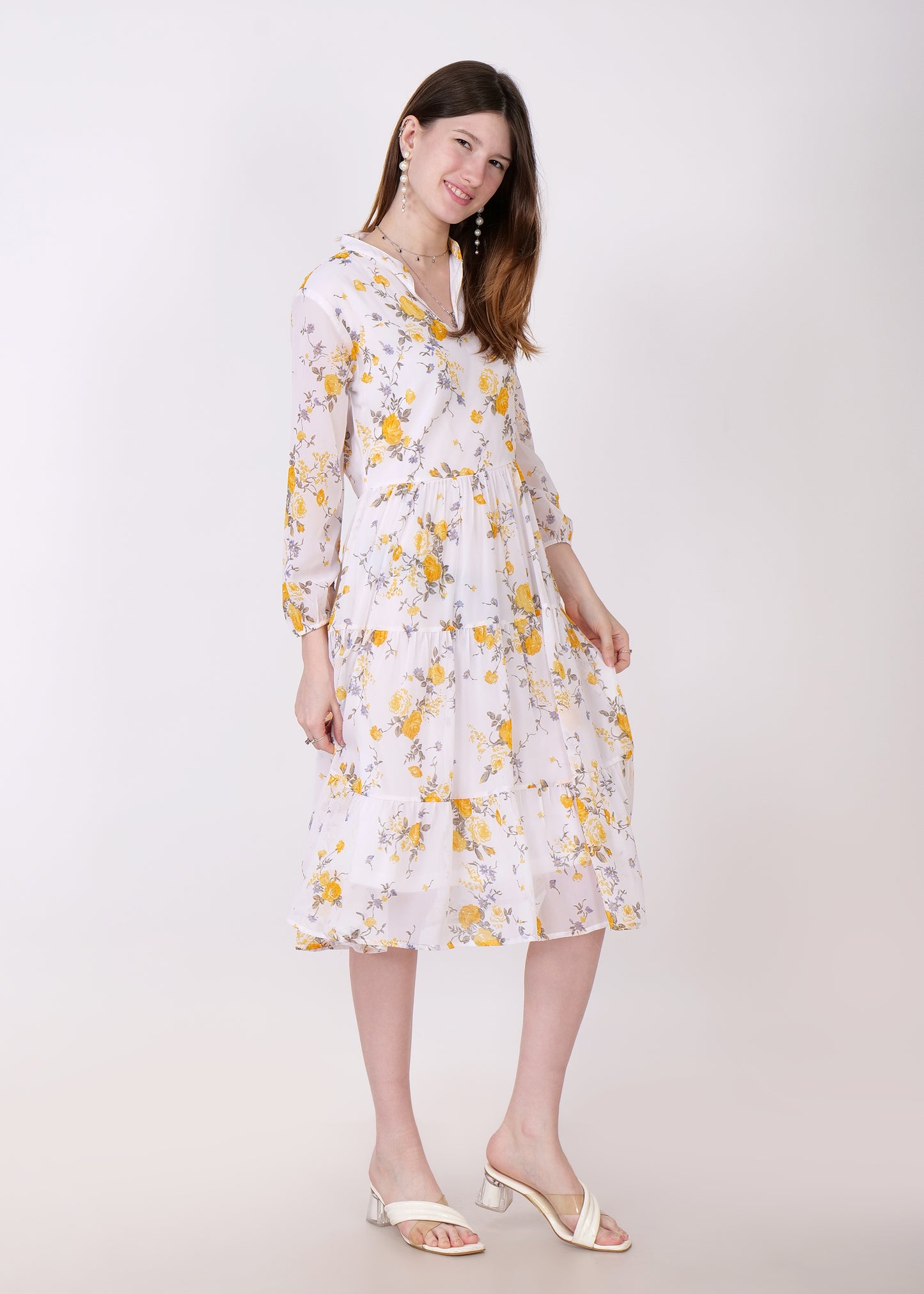 Women Fit and Flare Mustard Dress