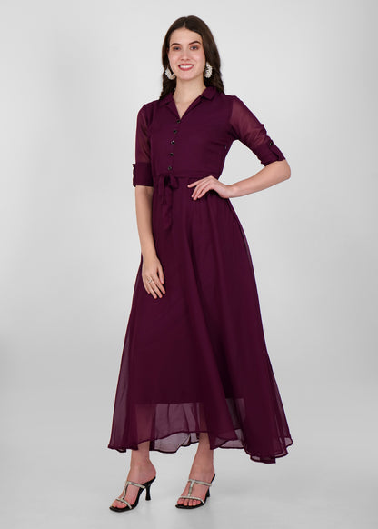 Hiza Women Fit & Flare Wine Dress