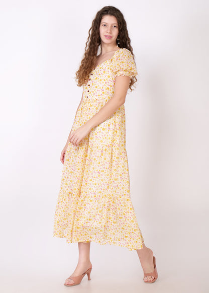 Women Fit and Flare Pink, White, Mustard Dress