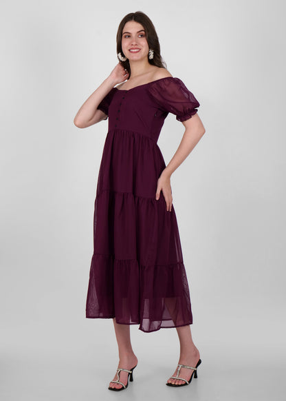 Hiza Women Fit & Flare Wine Dress