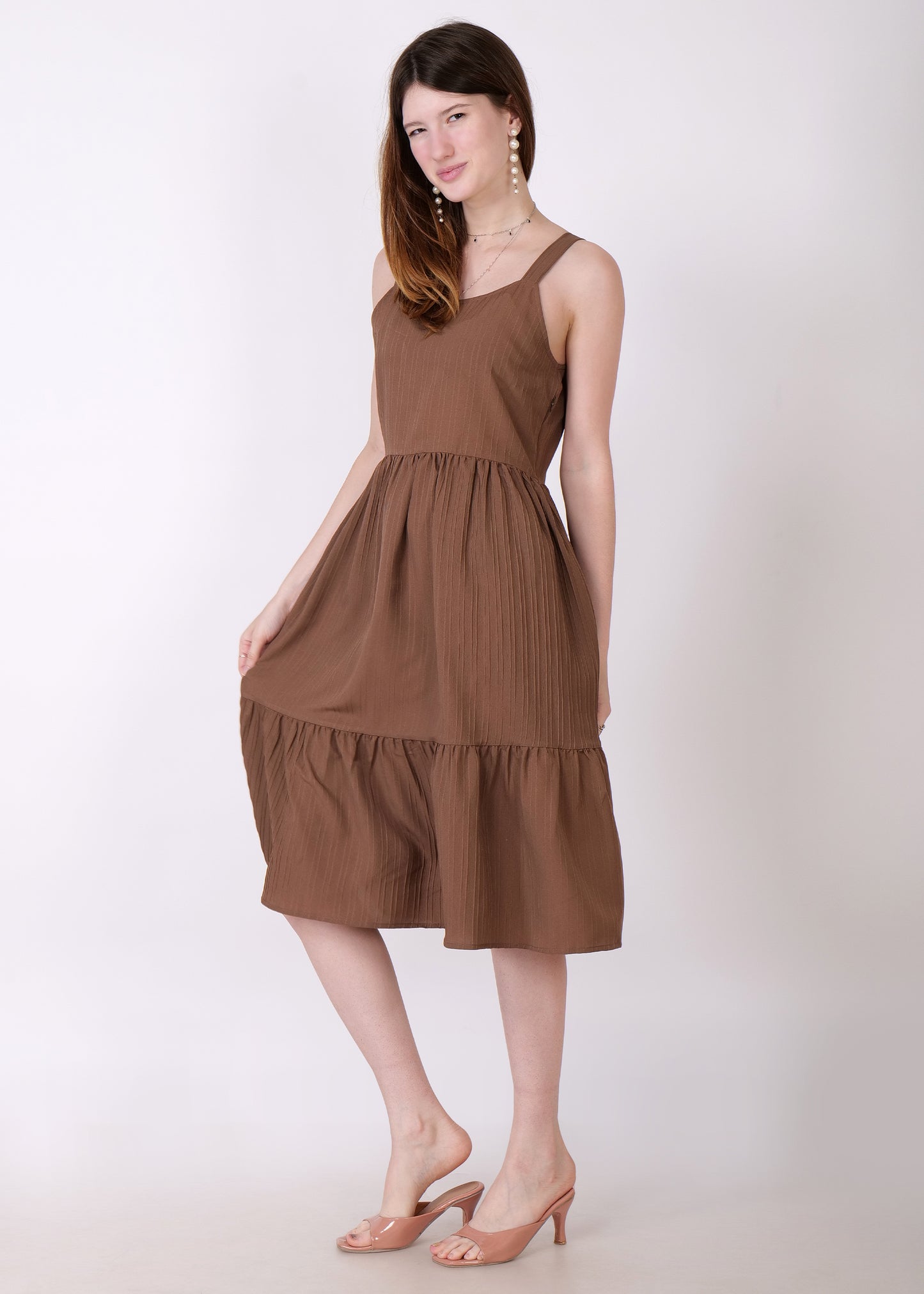 Women Fit and Flare Brown Dress