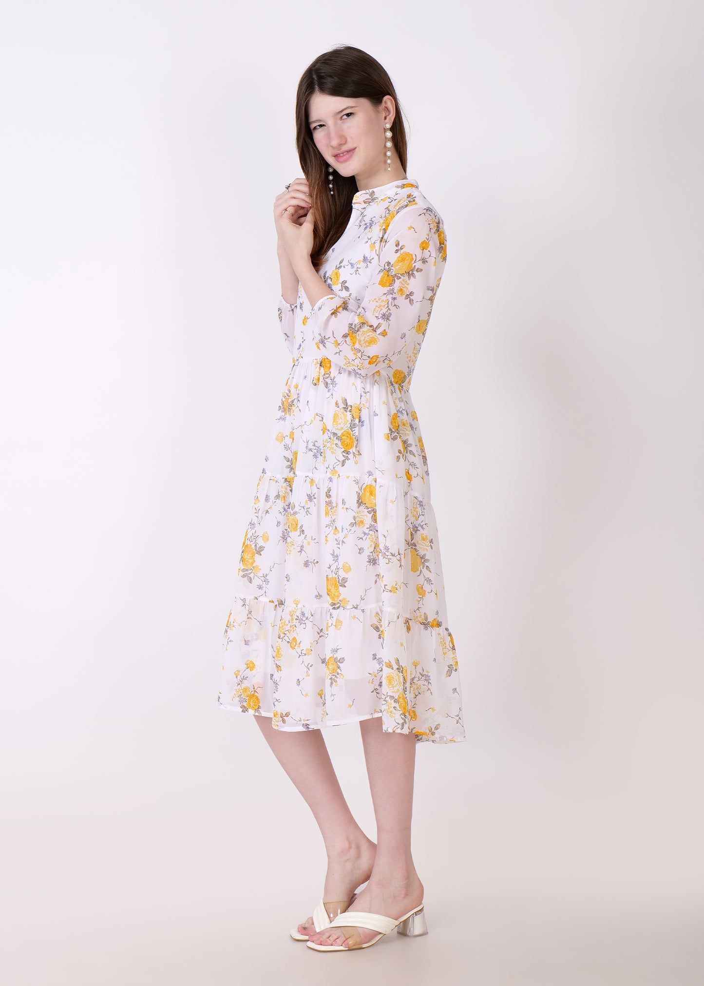 Women Fit and Flare Mustard Dress