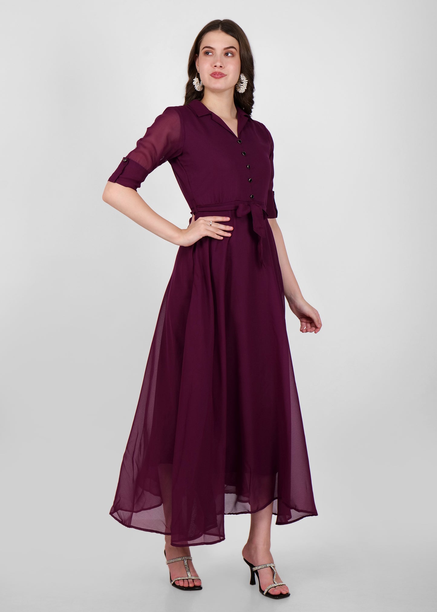 Hiza Women Fit & Flare Wine Dress