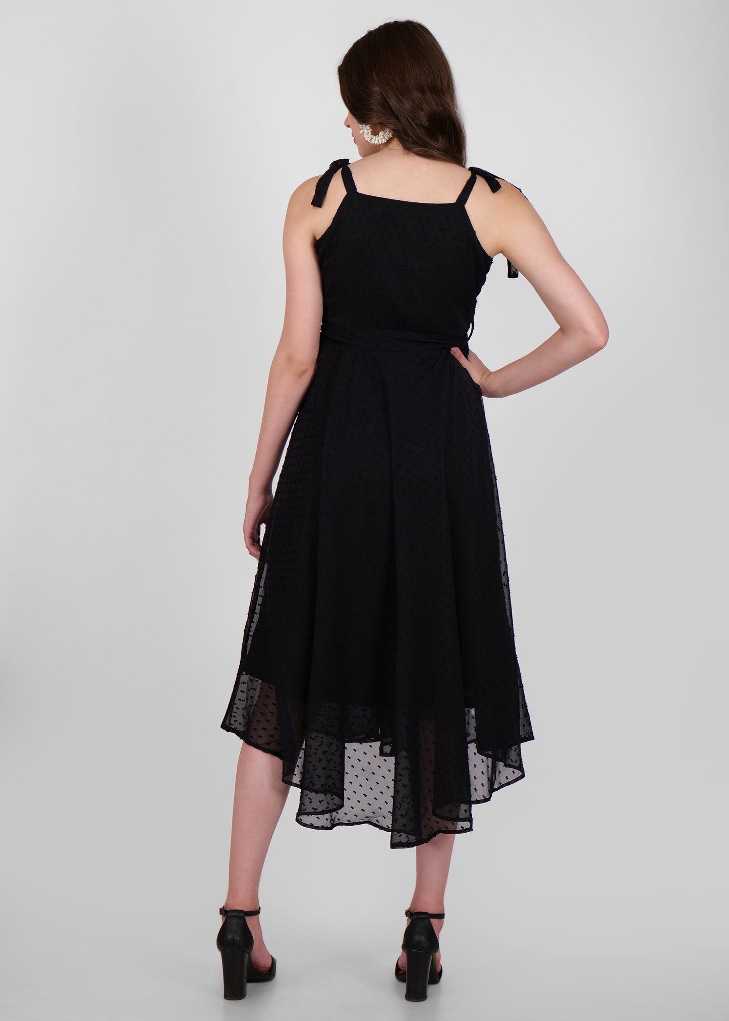 Hiza Black Dobby Georgette Fit & Flare Dress