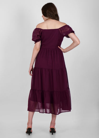 Hiza Women Fit & Flare Wine Dress