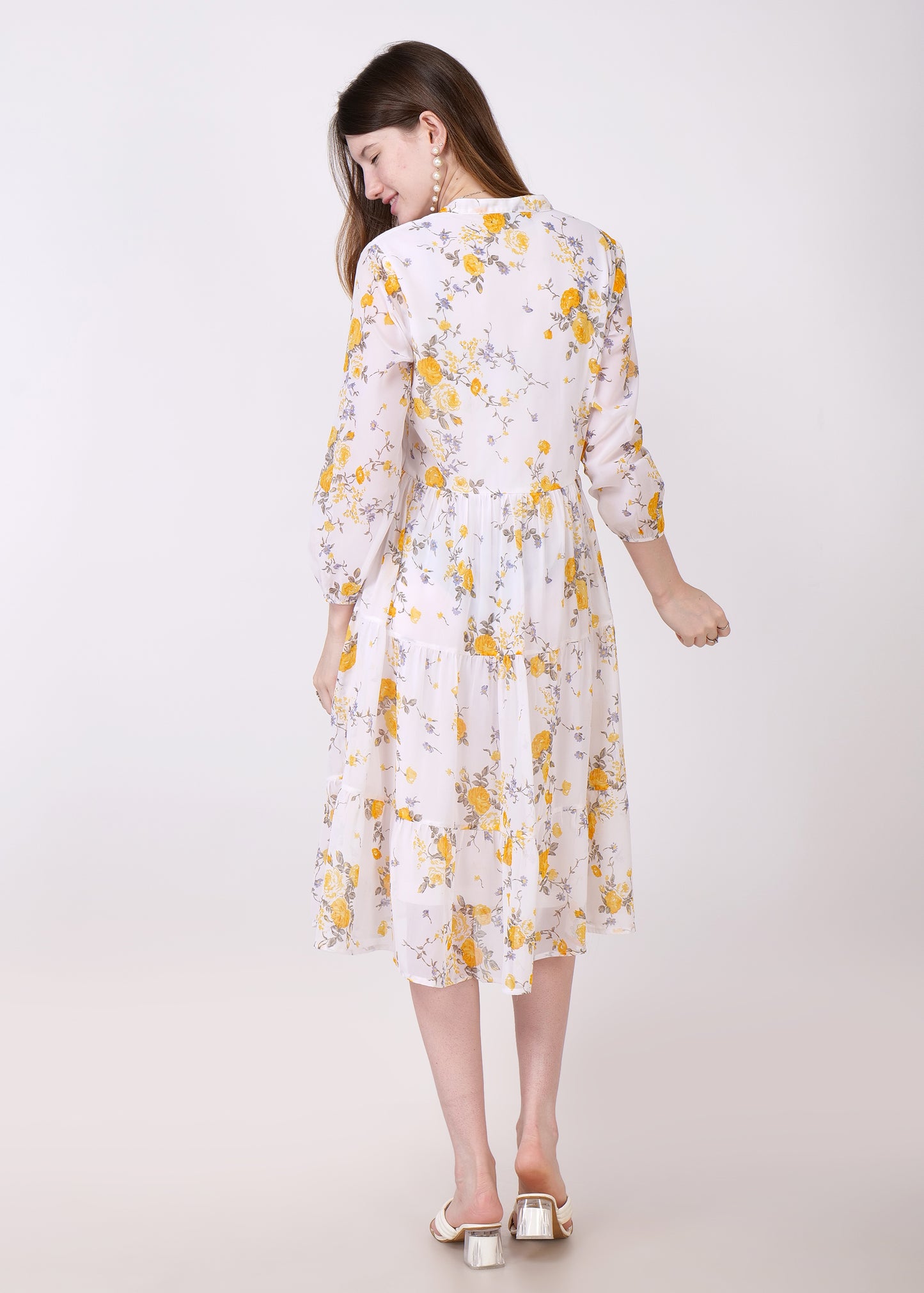 Women Fit and Flare Mustard Dress