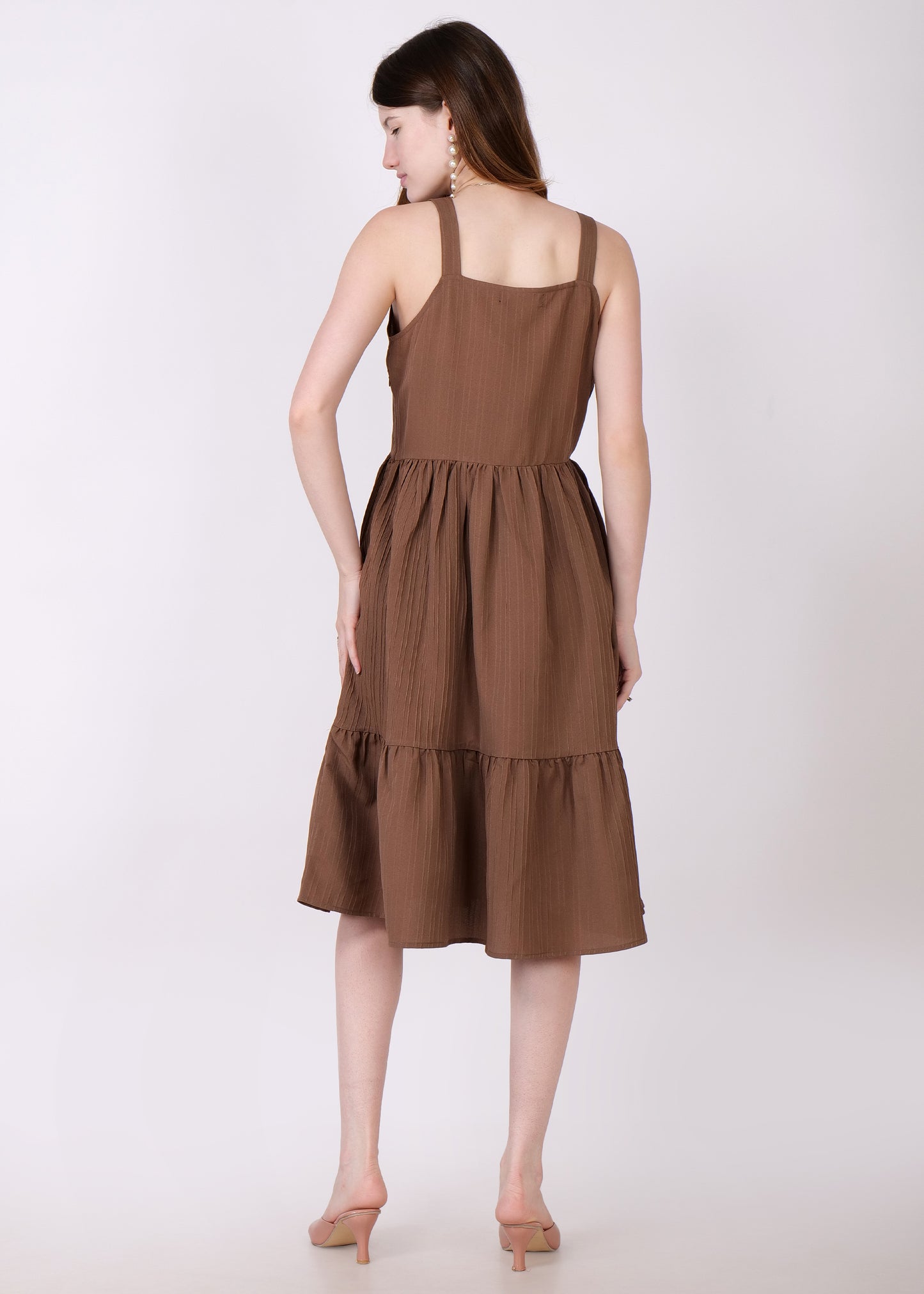 Women Fit and Flare Brown Dress