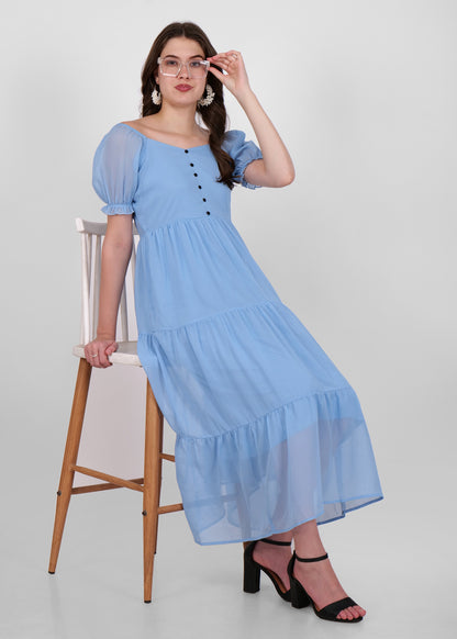 Hiza Women Fit & Flare Skyblue Dress