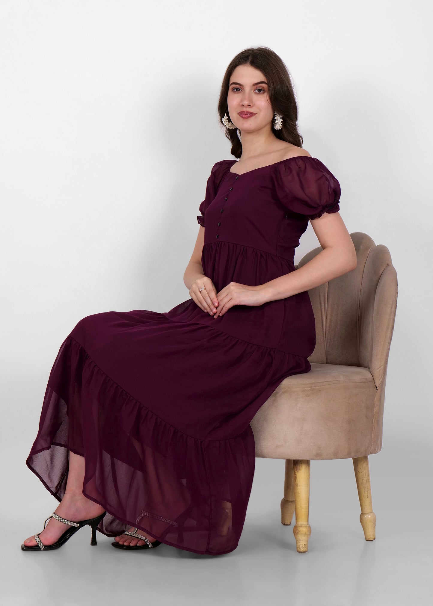 Hiza Women Fit & Flare Wine Dress