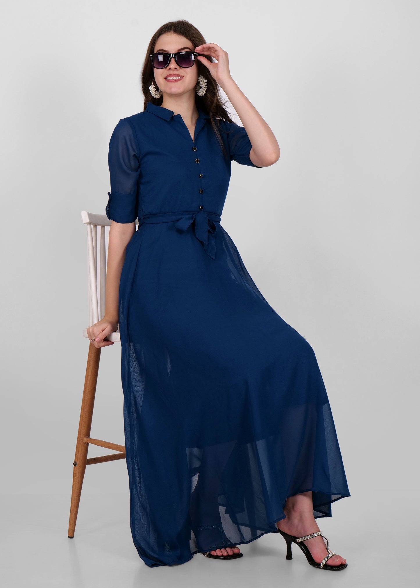 Hiza Women Fit & Flare Blue Dress