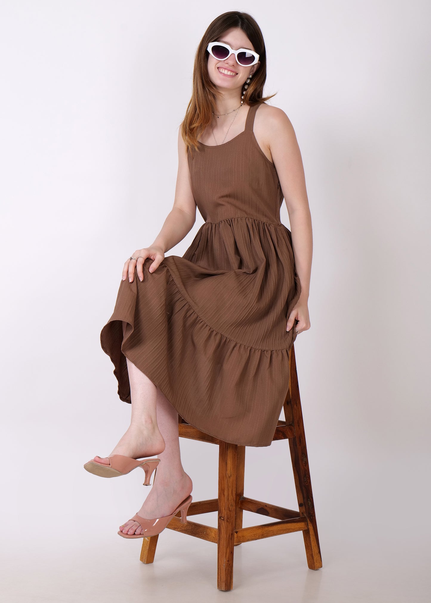 Women Fit and Flare Brown Dress