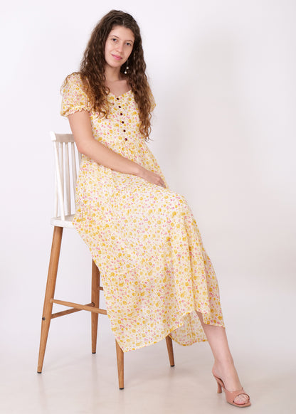 Women Fit and Flare Pink, White, Mustard Dress