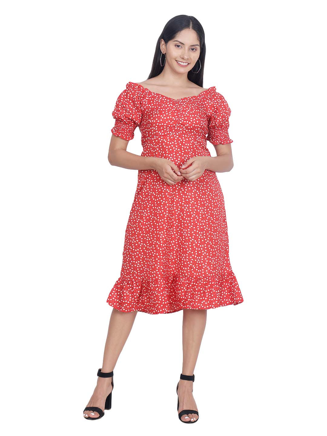 Hiza Red Crepe A-Line Dress