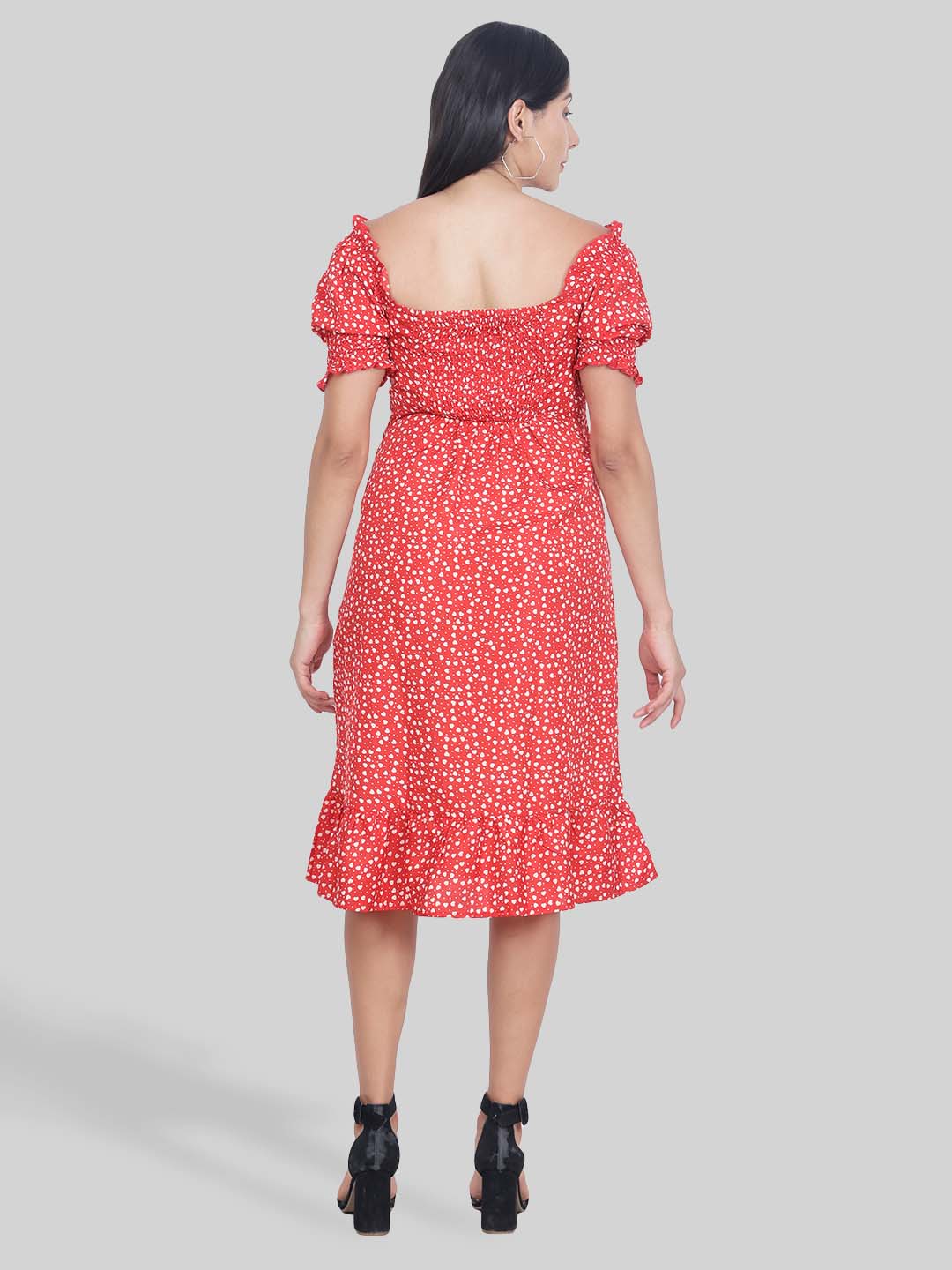 Hiza Red Crepe A-Line Dress