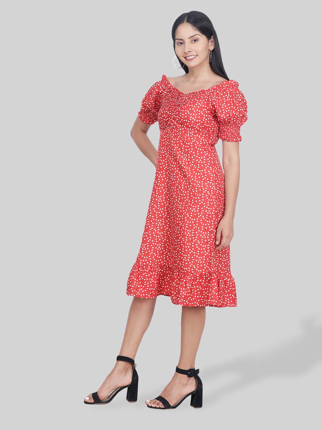 Hiza Red Crepe A-Line Dress