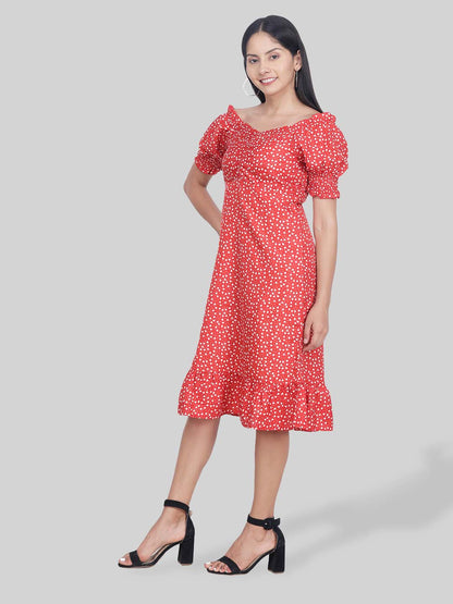 Hiza Red Crepe A-Line Dress