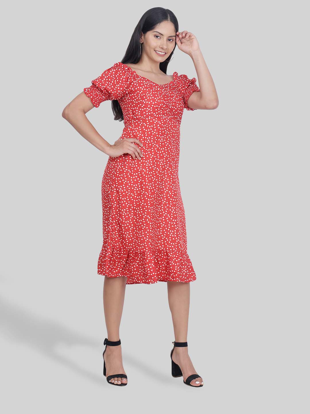 Hiza Red Crepe A-Line Dress