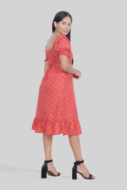 Hiza Red Crepe A-Line Dress