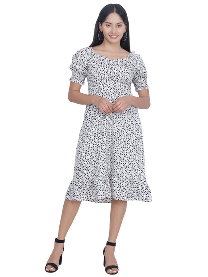 Hiza White & Black Crepe A-Line Dress