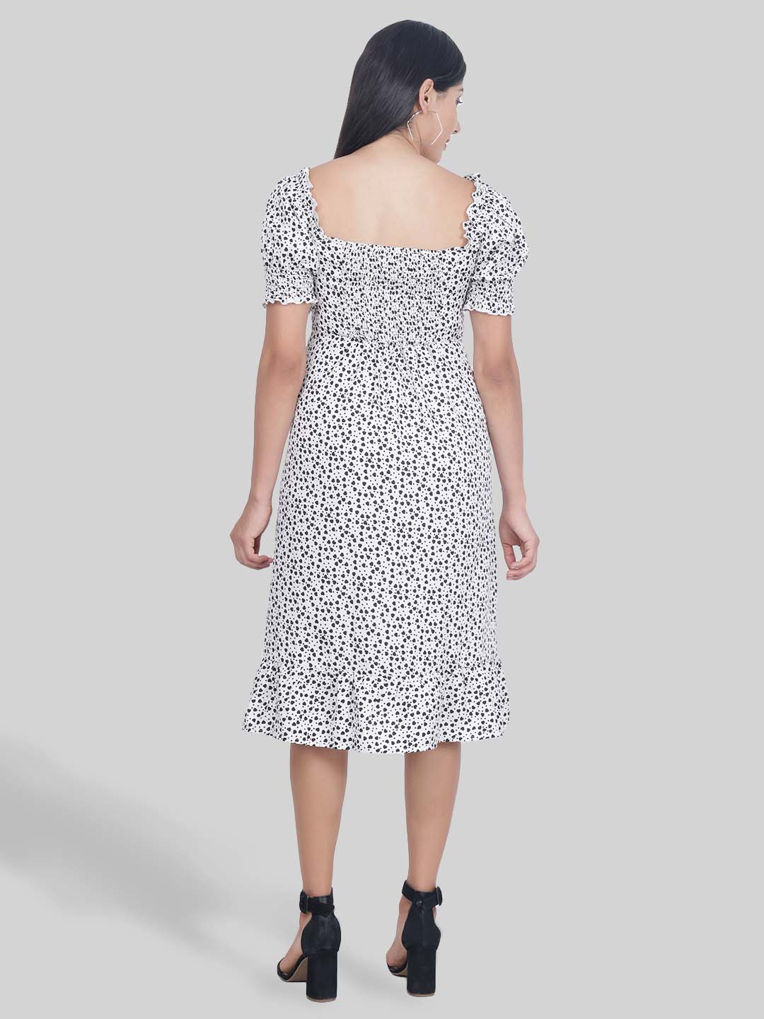 Hiza White & Black Crepe A-Line Dress