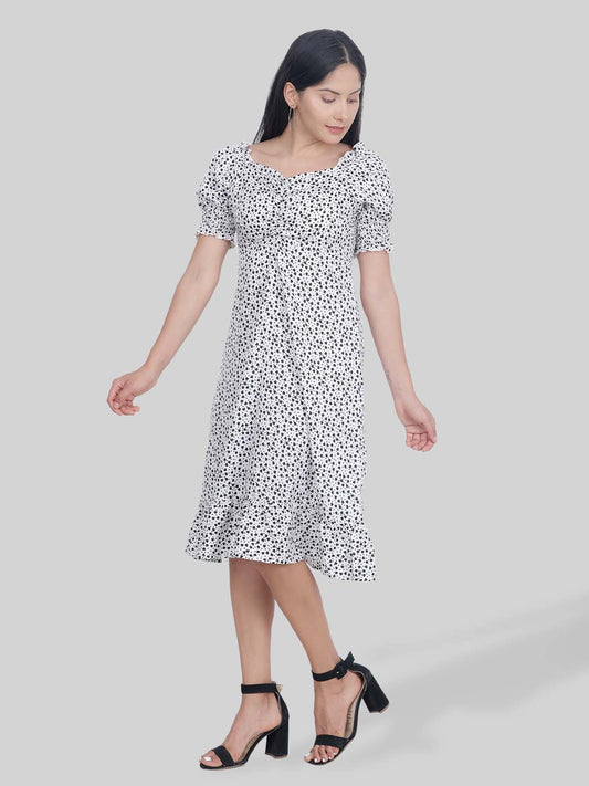 Hiza White & Black Crepe A-Line Dress