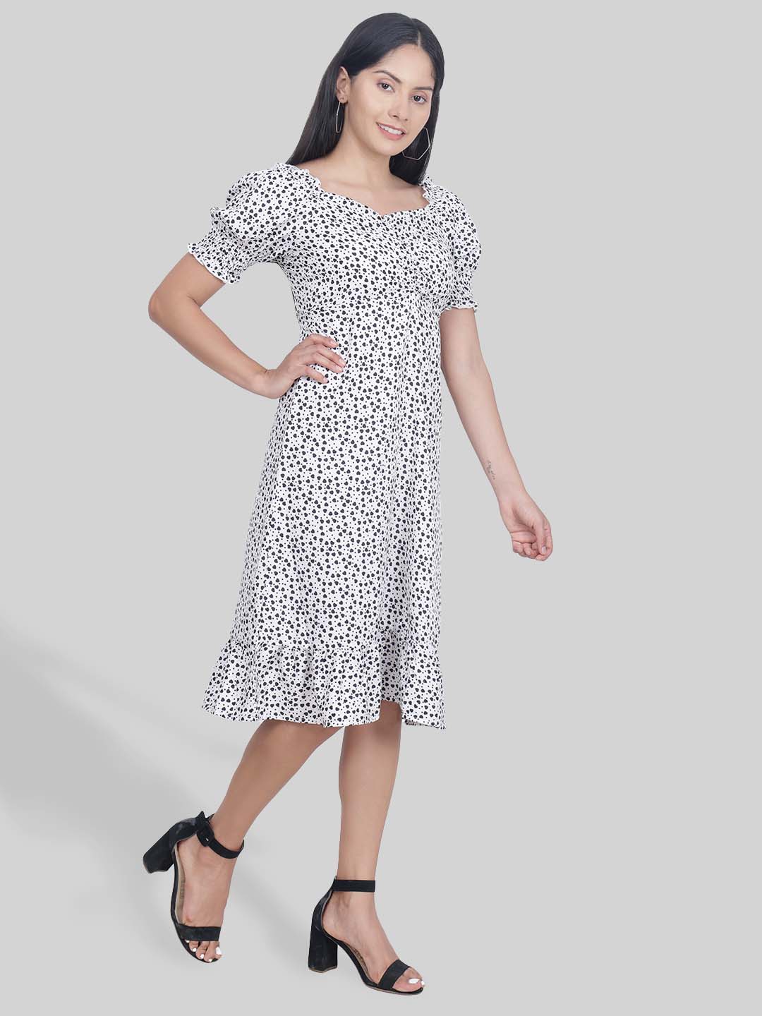 Hiza White & Black Crepe A-Line Dress