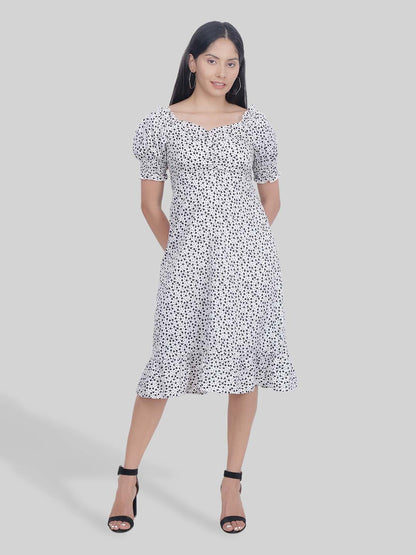 Hiza White & Black Crepe A-Line Dress