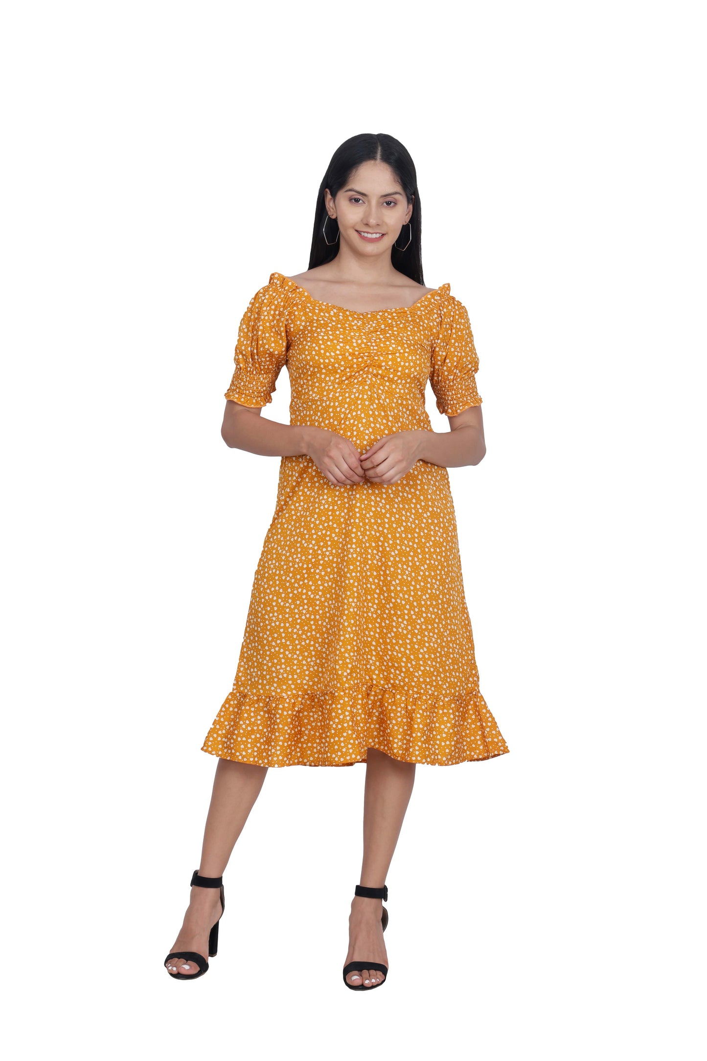 Hiza Yellow Crepe A-Line Dress