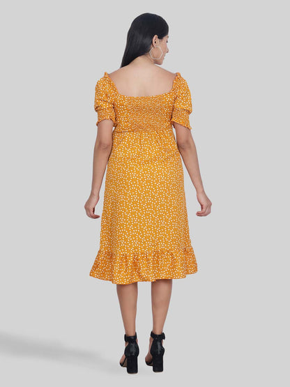 Hiza Yellow Crepe A-Line Dress