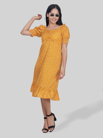 Hiza Yellow Crepe A-Line Dress