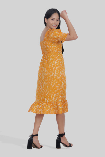 Hiza Yellow Crepe A-Line Dress