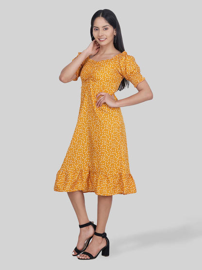 Hiza Yellow Crepe A-Line Dress