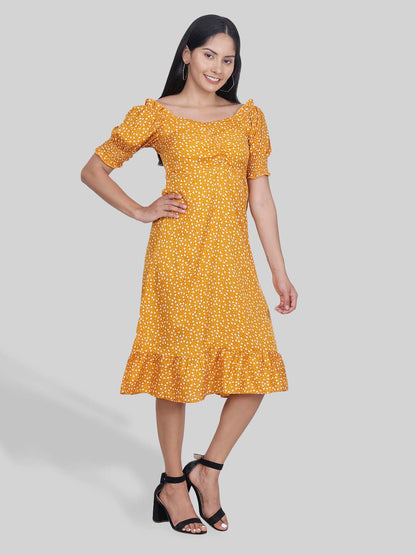 Hiza Yellow Crepe A-Line Dress