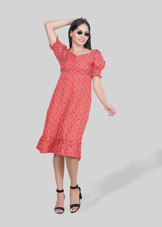 Hiza Red Crepe A-Line Dress